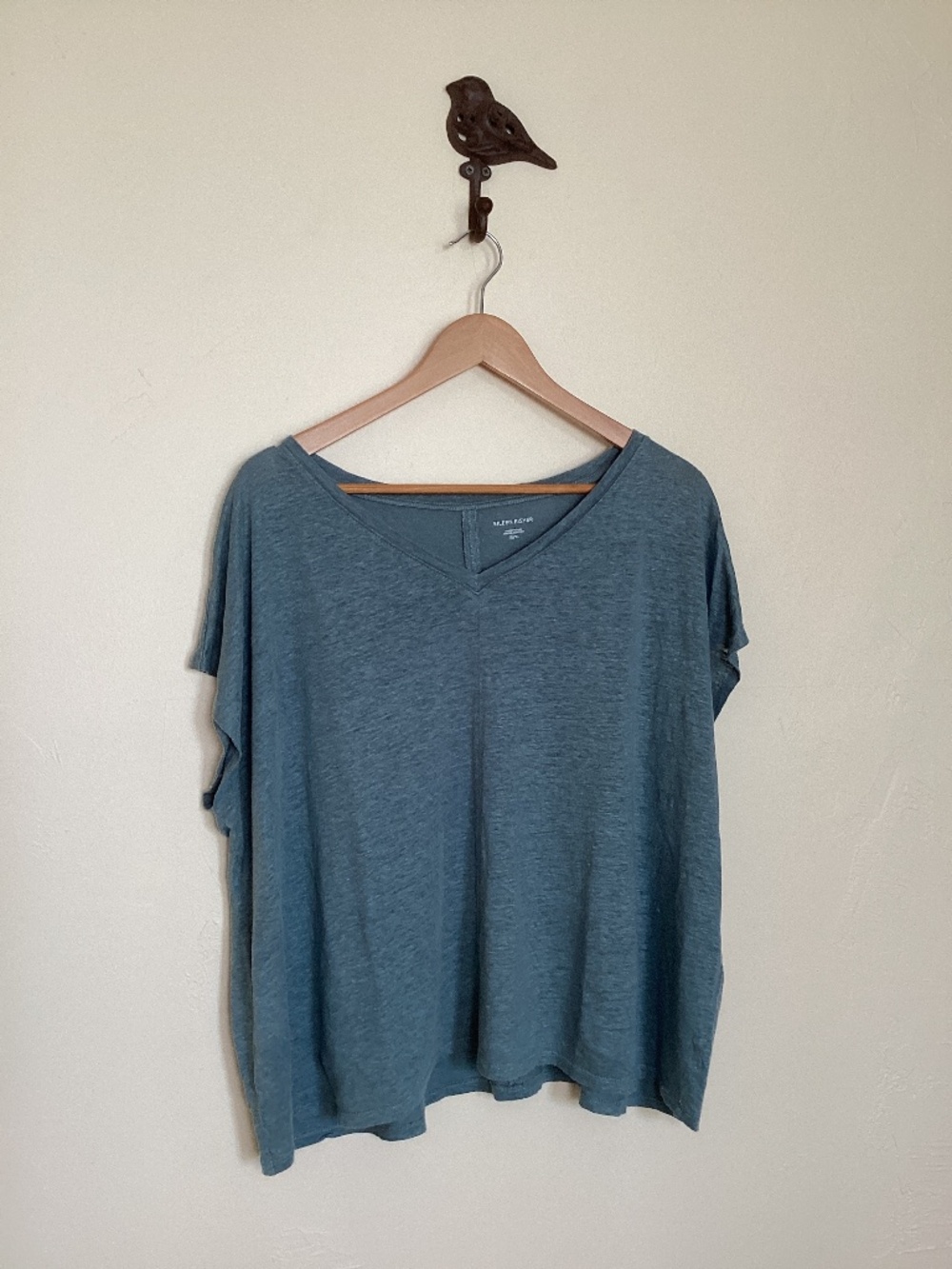 Eileen Fisher Women XL Org Linen Boxy Tee steel blue Quiet Luxury Minimal
